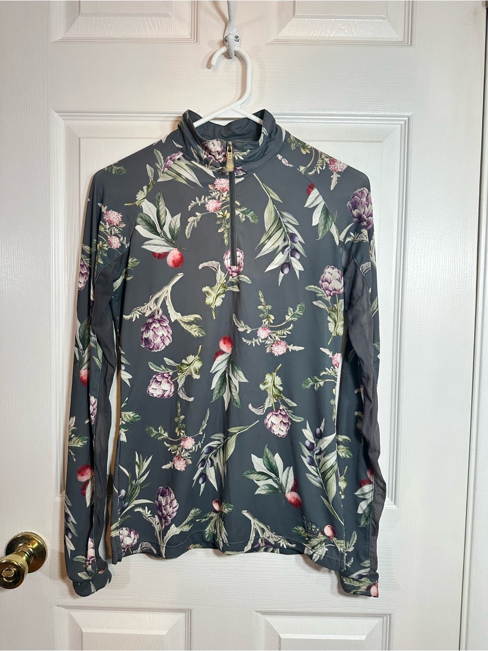 KASTEL SUN SHIRT Floral 1/4 Zip Long-Sleeve Top - Gray Floral Xsmall